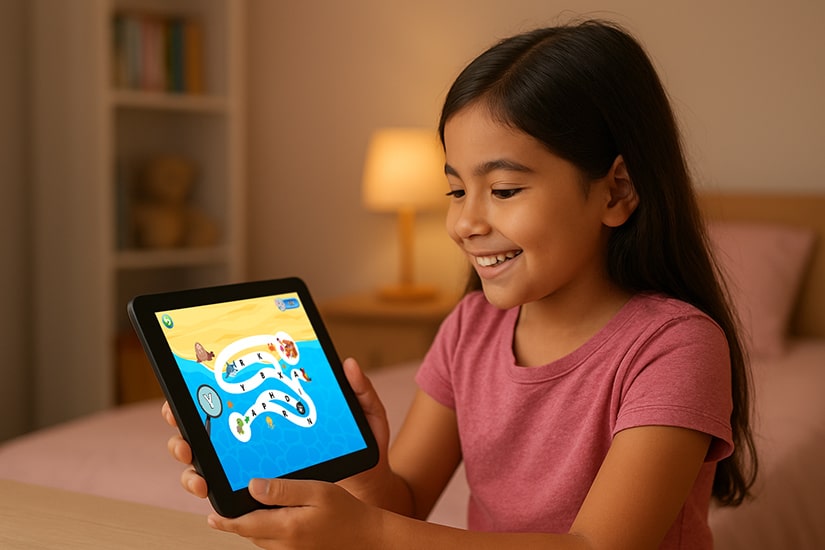 Kid using learning Smart Minis app for digital learning