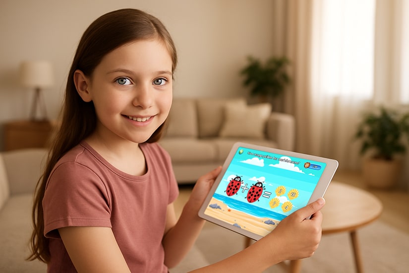 Barn som løser matematikopgaver på Smart Minis app.