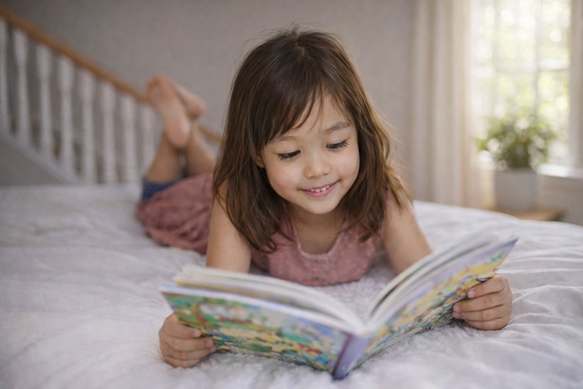 Pige som læser i en bog